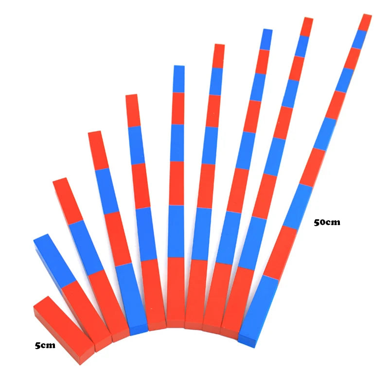 Math Number Rods – Set of Red Wooden Sticks