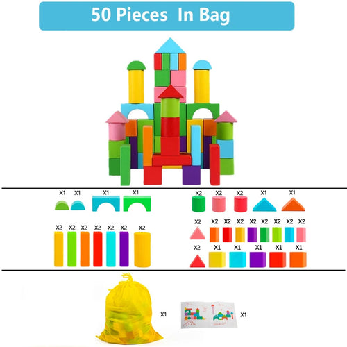 Wooden Building Blocks Set with Storage Bag